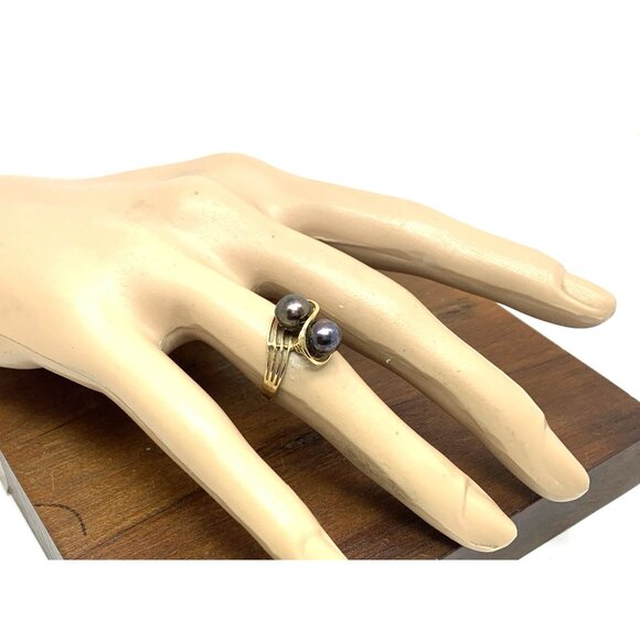 Black Purple Pearl Cocktail Ring 14k Yellow Gold Estate Jewelry Women's Size 6.5 - Picture 5 of 15